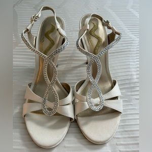 Nina white and rhinestone strappy heels